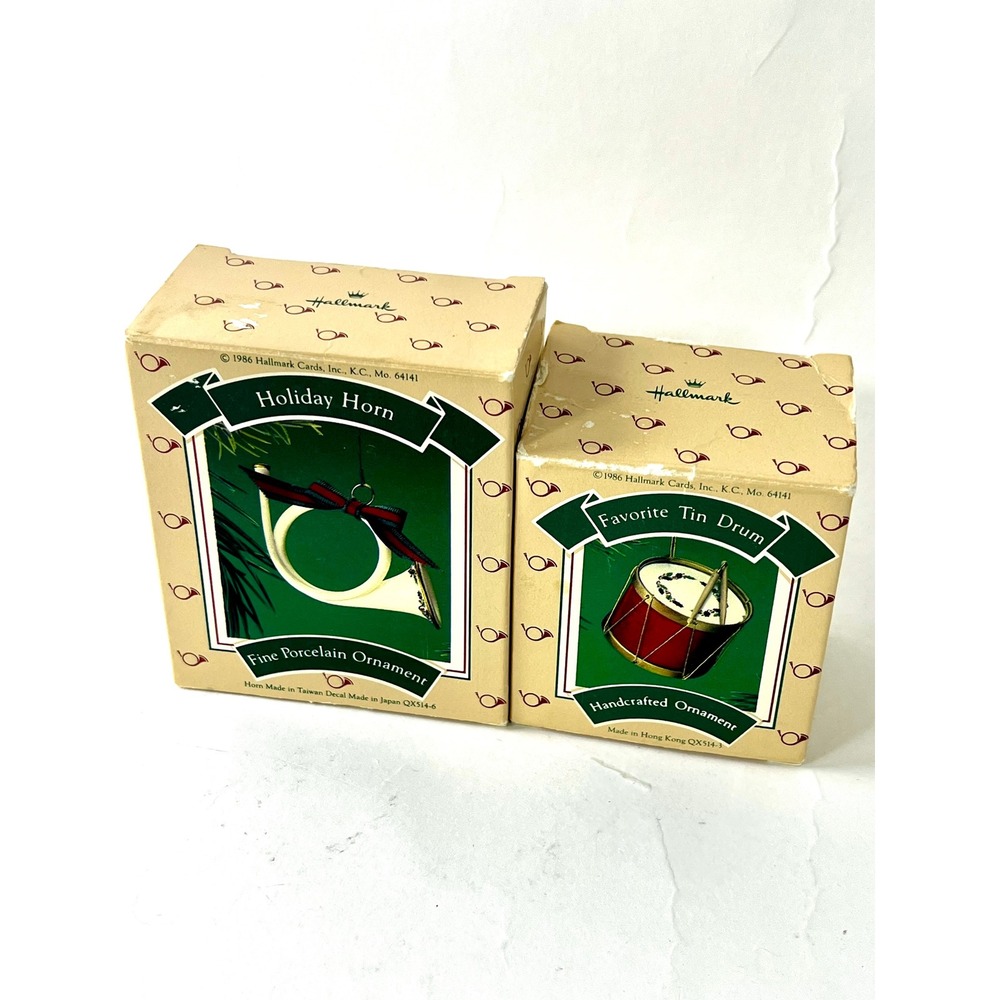 1986 Hallmark Keepsake Christmas Medley Ornaments Holiday Horn Favorite Tin Drum